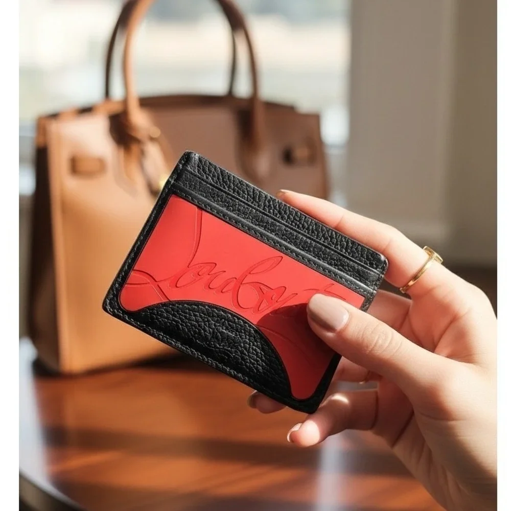 Christian Louboutin Red & Black Leather Card Holder